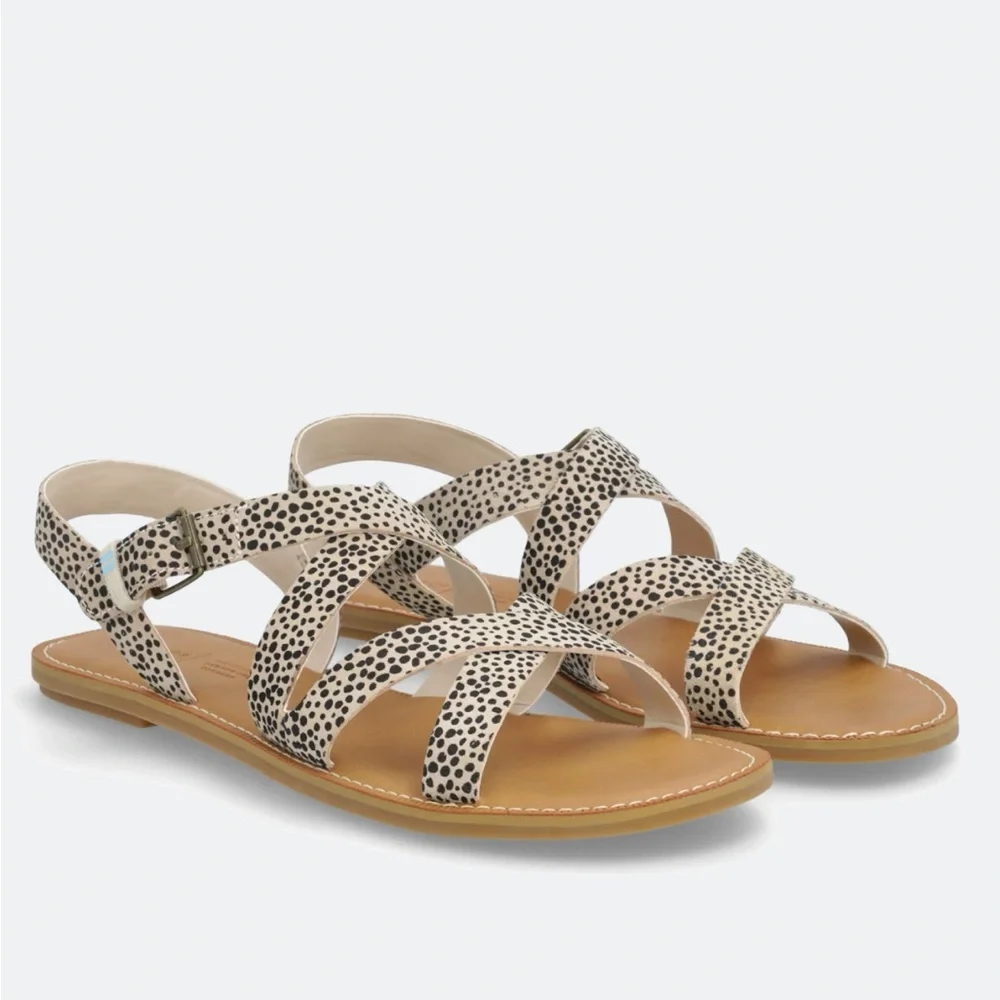 TOMS Sicily Strappy Leather Sandals – Macadamia Mini Cheetah Suede – Size 7.5 - Picture 11 of 12